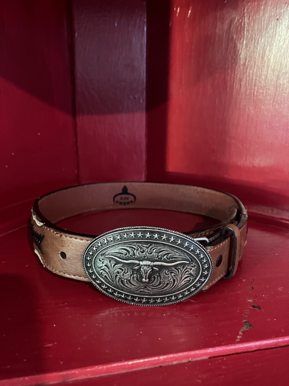 Kids Brown Leather Belt with Ornate Silver Buckle